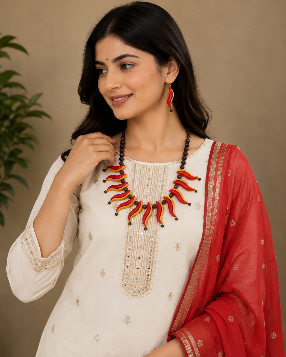 Abstract Shapes Panchmura Terracotta Craft Necklace Jewellery Set