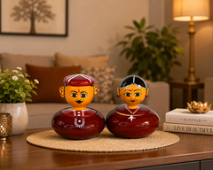 Elegant Handmade Etikoppaka Wooden Toy Of Male And Female Boxes Set