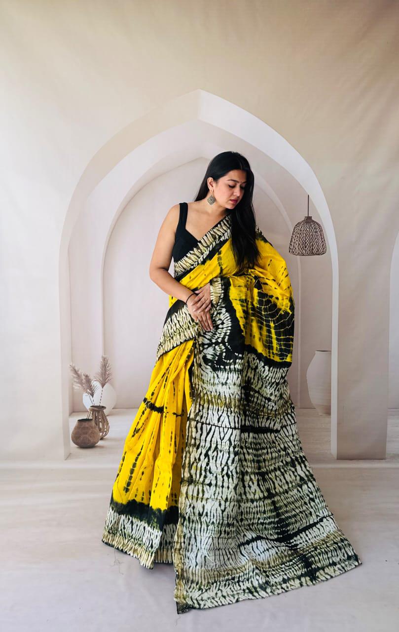 New Exclusive Traditional Hand Block Printed Maheswari Silk Saree With Blouse Piece