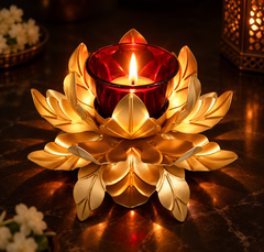 Moradabad Flower Tealight With Glass Wax Candle (Iron Made)