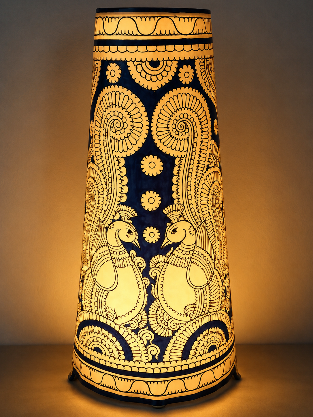 Andhra Pradesh Leather Puppetry Peacock Printed Decorative Showpiece Lamp