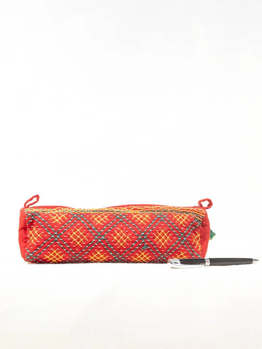 Small Toilet Case Red khadi cotton pouch bag