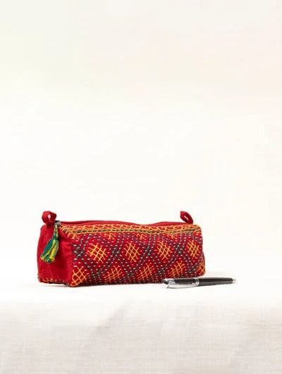 Small Toilet Case Red khadi cotton pouch bag