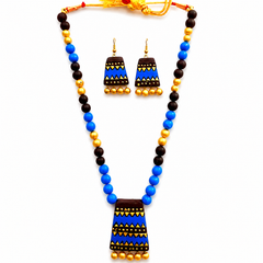 Blue & Brown Bankura Panchmura Terracotta Craft Necklace Jewellery Set