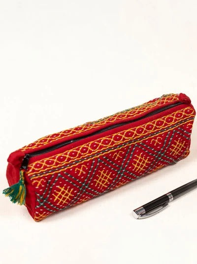Small Toilet Case Red khadi cotton pouch bag