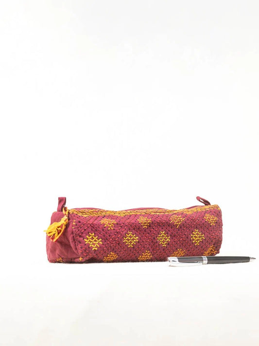 Small Toilet Case Maroon khadi cotton pouch bag