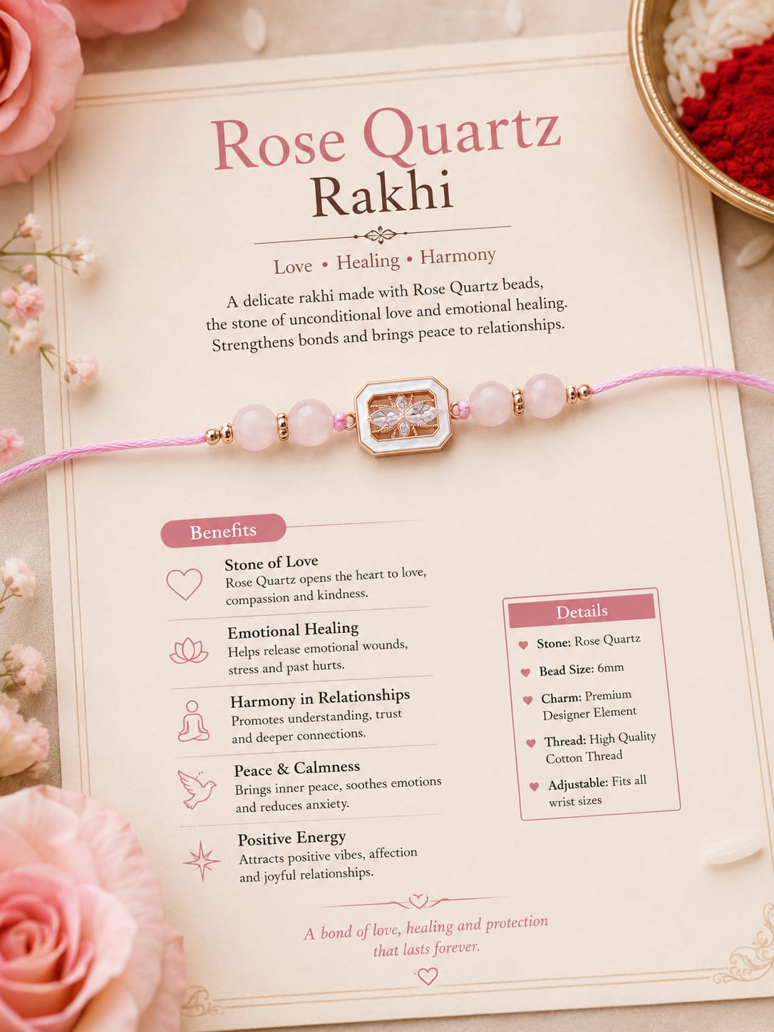 Agates Rose Quartz Rakhi