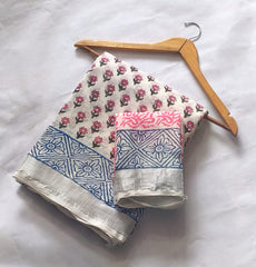 Bagru Hand Block Printed Linen Saree With Blouse