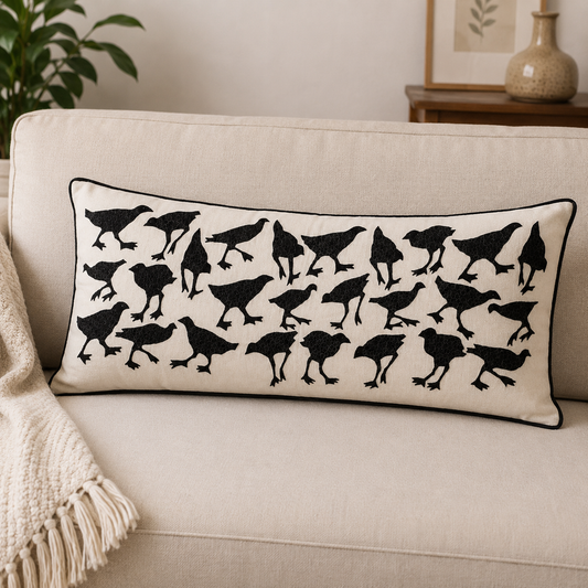 A Flock Of Birds Pipli Appliquie Cushion Cover