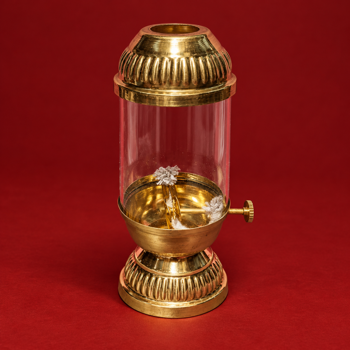 Akhand Jyot | Moradabad Brass Oil Lamp with Glass Cover, 6 Inch