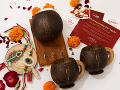 Coconut Shell Tea Set with keyholder Bhaiya-Bhabhi Rakhi Gift Hamper Combo 8