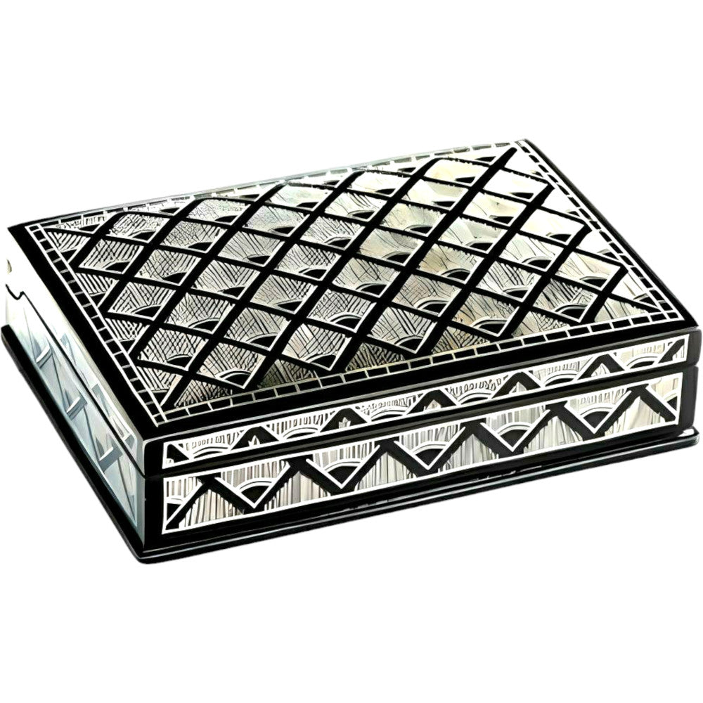 Bidriware Art Work Black Metal Silver Inlay Jewellery Box