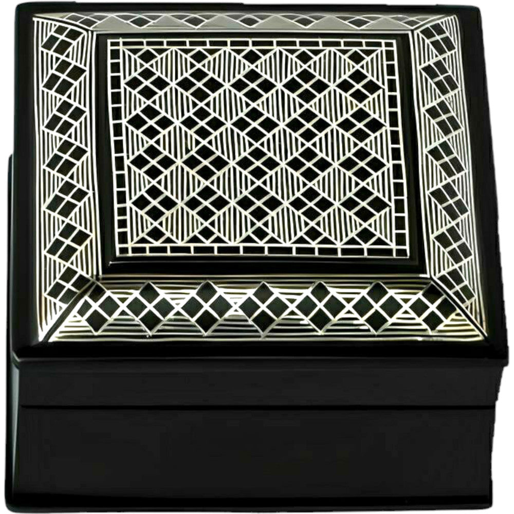 Bidriware Art Work Handcrafted Square Silver Inlay Jewellery Box