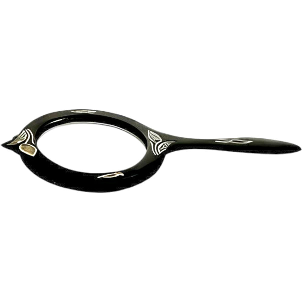Bidriware Handcrafted Black Metal Hand Mirror Decorative Showpiece