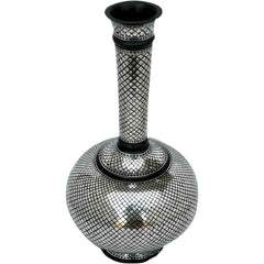Bidriware Handcrafted Black Metal Silver Inlay Long Neck Goblet Vase Decorative