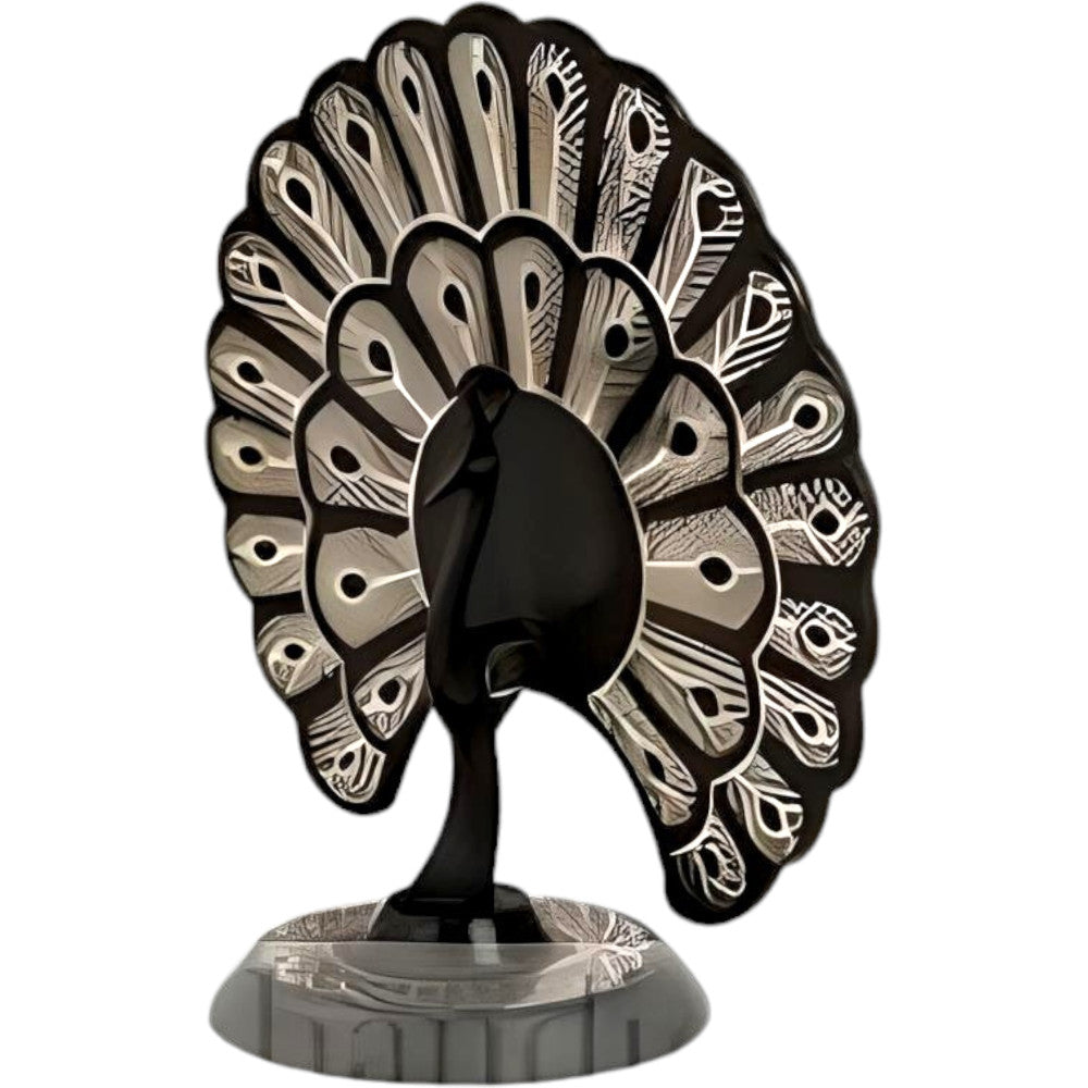 Black Metal Bidri Art Work Dancing Peacock Decorative Showpiece
