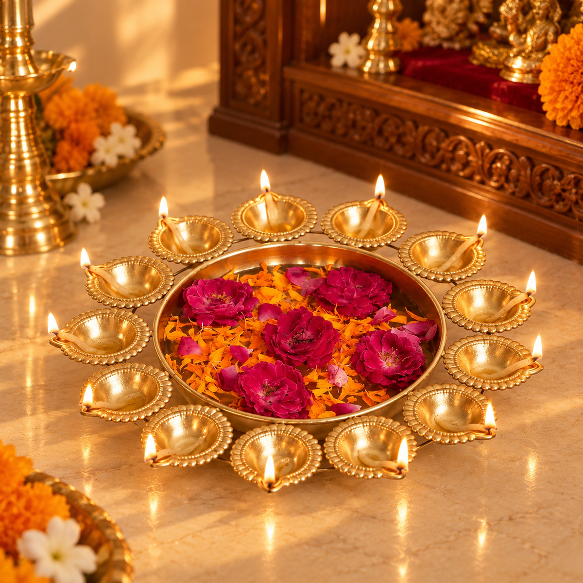 Fancy Golden Urli Tabletop Diya