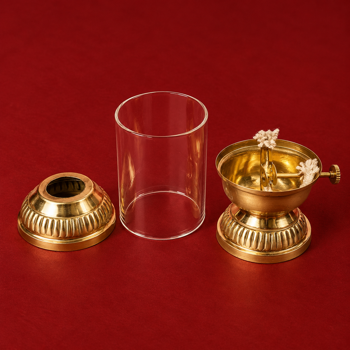 Akhand Jyot | Moradabad Brass Oil Lamp with Glass Cover, 6 Inch