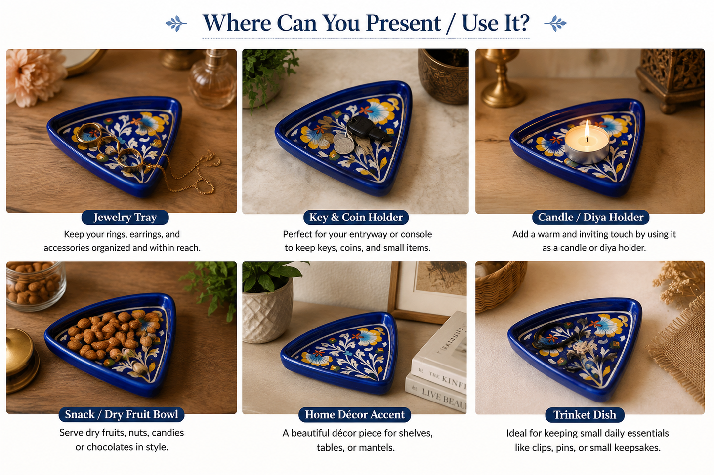 Blue & Yellow Floral Triangle tray