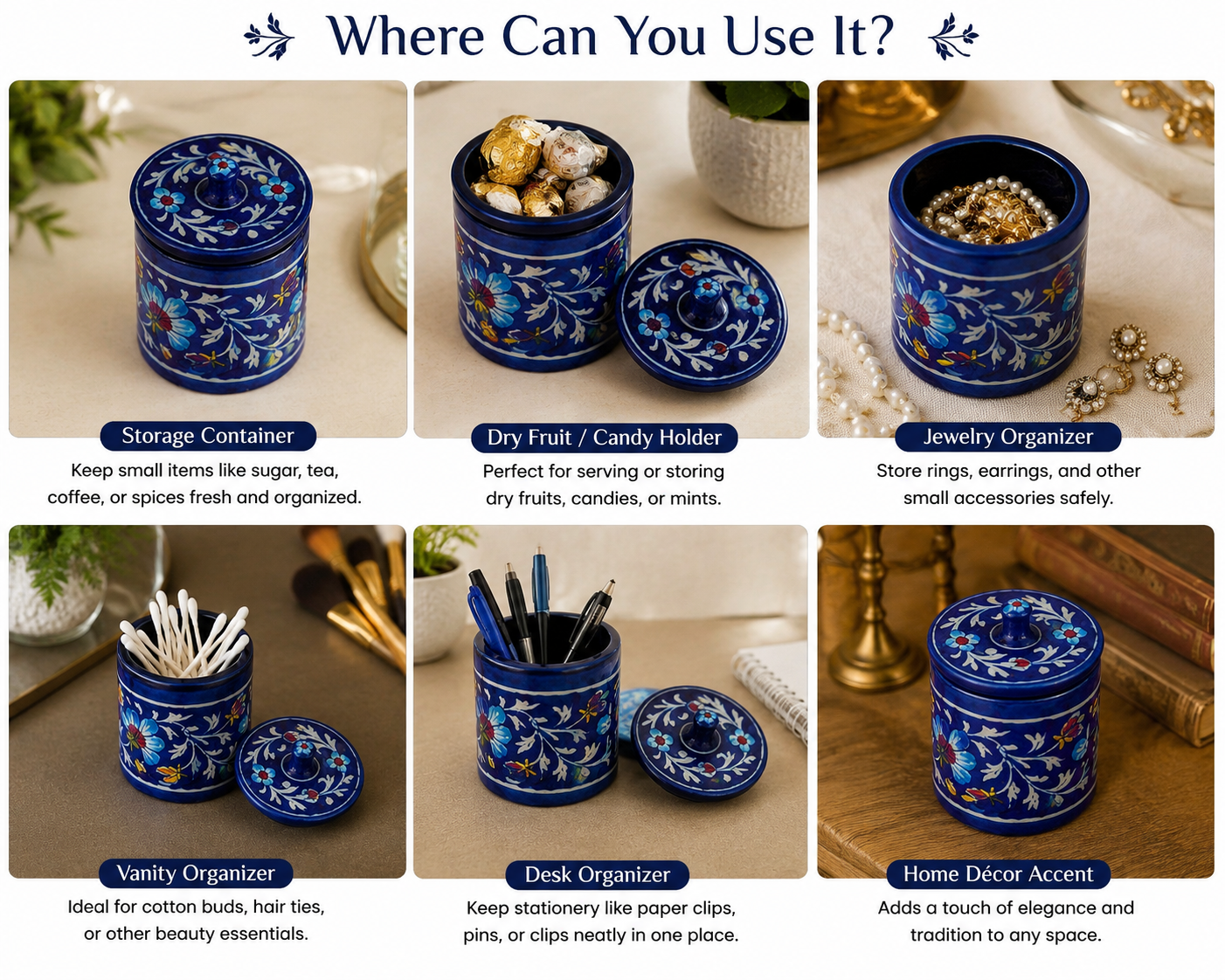 Handmade Blue Color Ceramic Jar With Flower Design Blue Pottery Of Jaipur