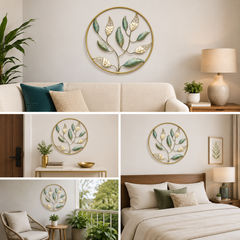 Multicolour Leaves Iron Round Frame Wall Art
