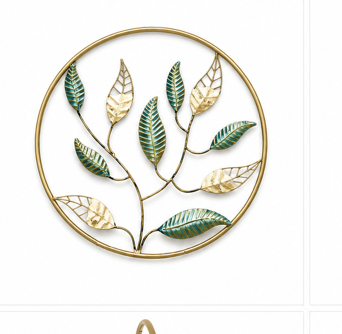 Multicolour Leaves Iron Round Frame Wall Art