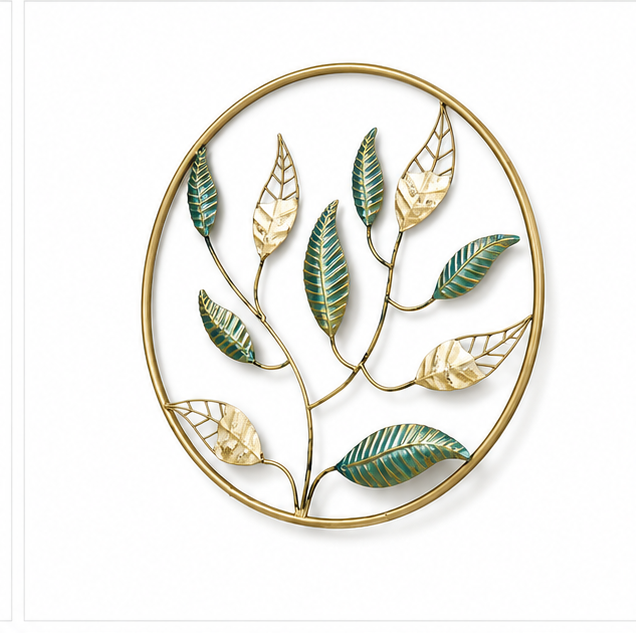 Multicolour Leaves Iron Round Frame Wall Art