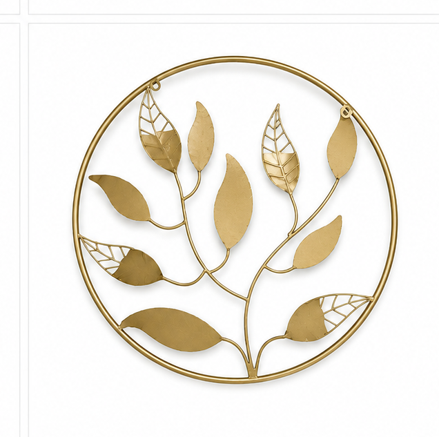 Multicolour Leaves Iron Round Frame Wall Art