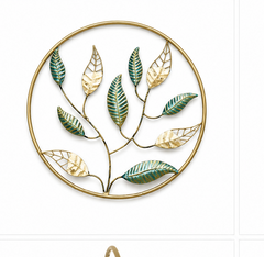 Multicolour Leaves Iron Round Frame Wall Art