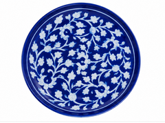 Handmade Blue Colour Plate With Flower Design Blue Pottery Of Jaipur