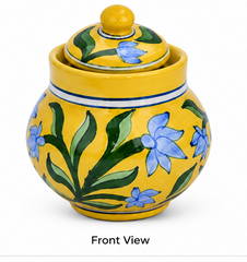 Elegant Yellow Colour Dekchi With Flower Design Blue Pottery Of Jaipur