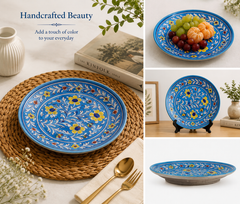 Handmade Beautiful Flower Design Wall Plate Blue Pottery Of Jaipur