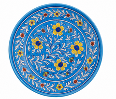 Handmade Beautiful Flower Design Wall Plate Blue Pottery Of Jaipur