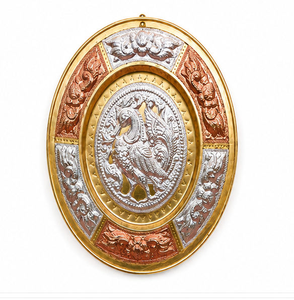 Thanjavur Art Plate with Beautiful Peacock Motif - 7 Inches