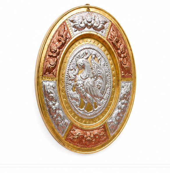 Thanjavur Art Plate with Beautiful Peacock Motif - 7 Inches