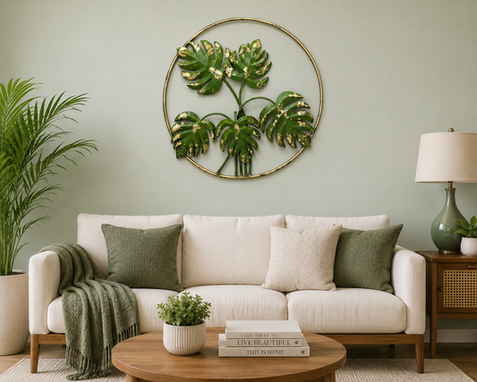 Green Palm Leaf In Ring Metal Wall Décor