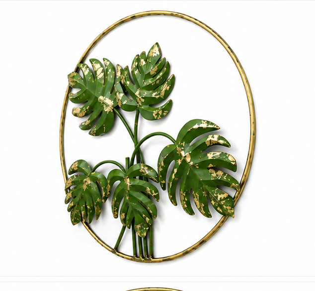 Green Palm Leaf In Ring Metal Wall Décor
