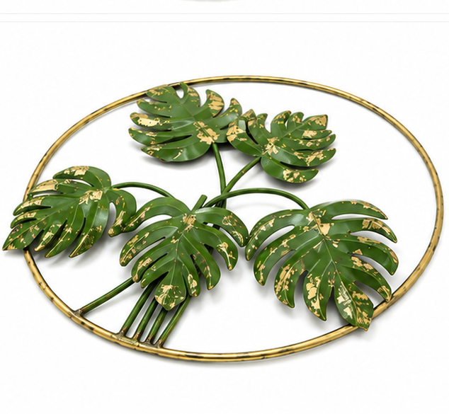 Green Palm Leaf In Ring Metal Wall Décor