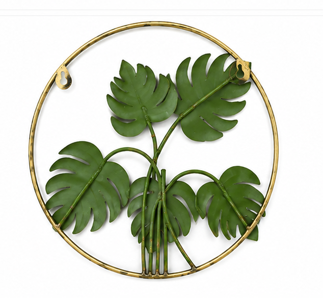 Green Palm Leaf In Ring Metal Wall Décor
