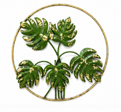 Green Palm Leaf In Ring Metal Wall Décor