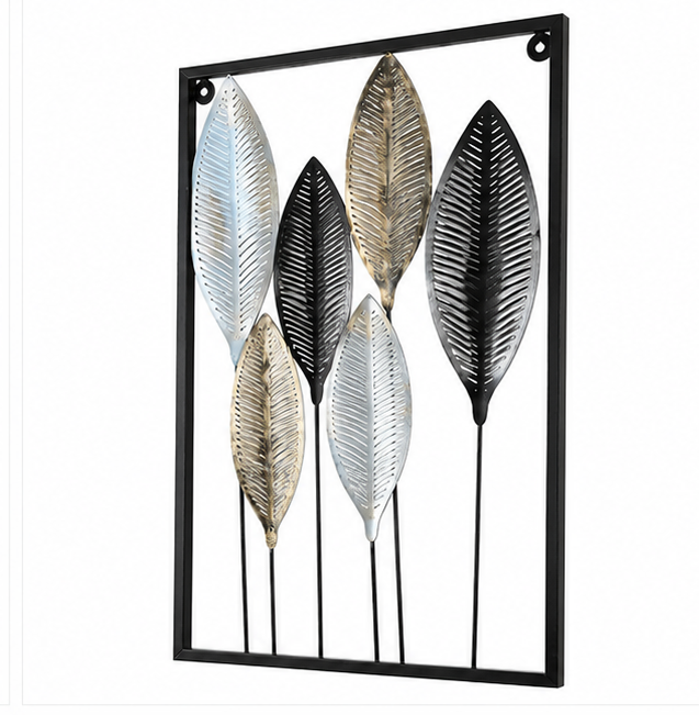 Iron Black & Gold Leaves Rectangular Wall Décor