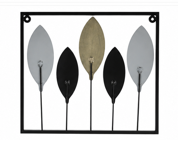 Iron Black & Gold Leaves Rectangular Wall Décor