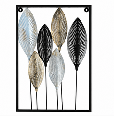 Iron Black & Gold Leaves Rectangular Wall Décor