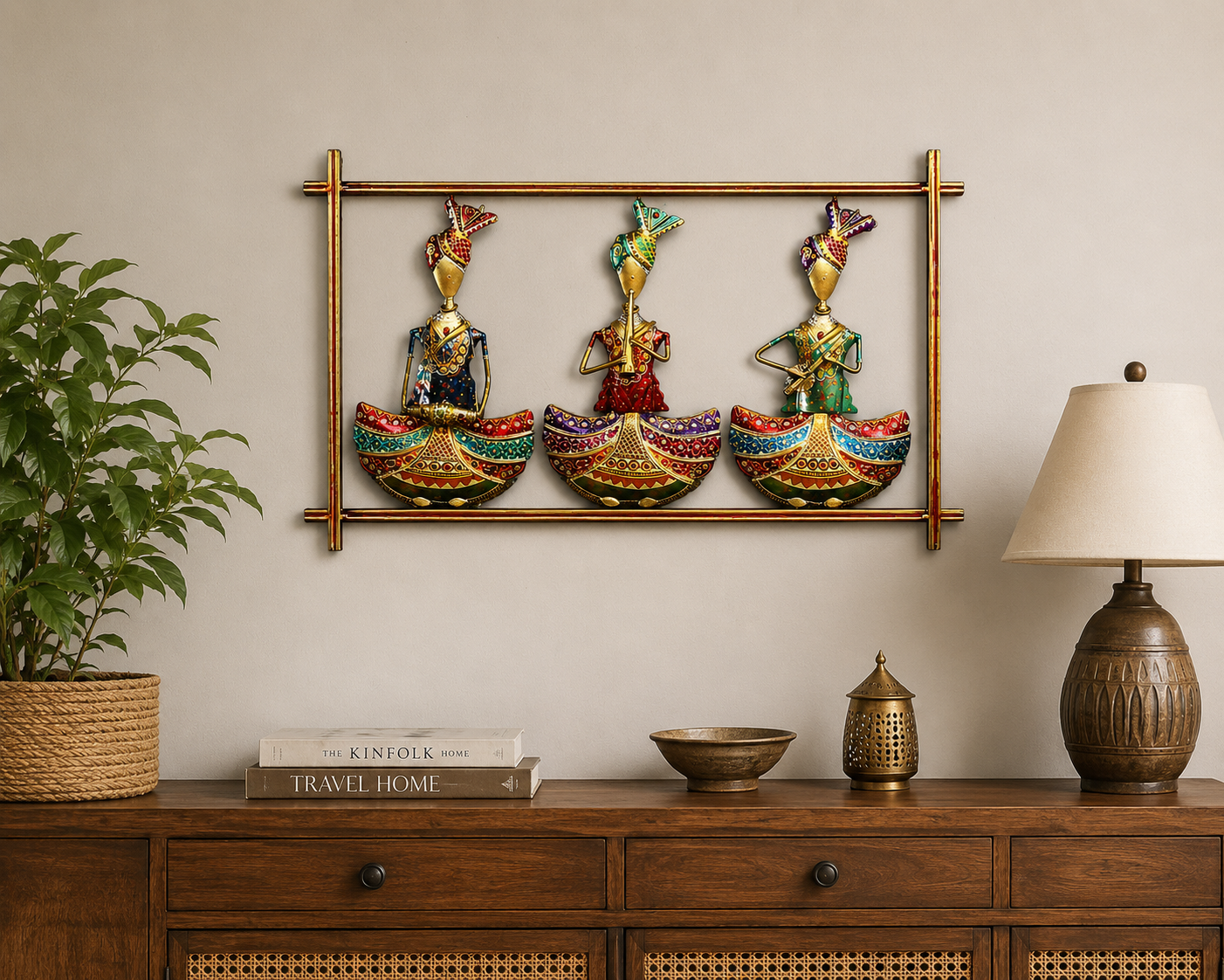 Multicolour Men Sitting Musicians Wall Art