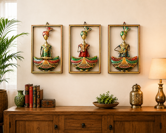 Iron Painted Sitting Sardar Wall Frame Set Of 3