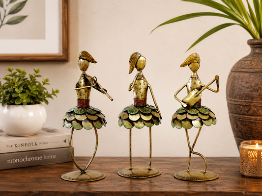 Green Wrought Iron Figurine Set Of 3
