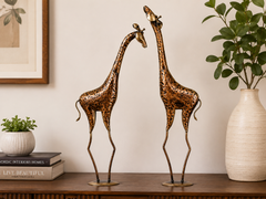 Metallic Figurine Statue Giraffe Set Of 2