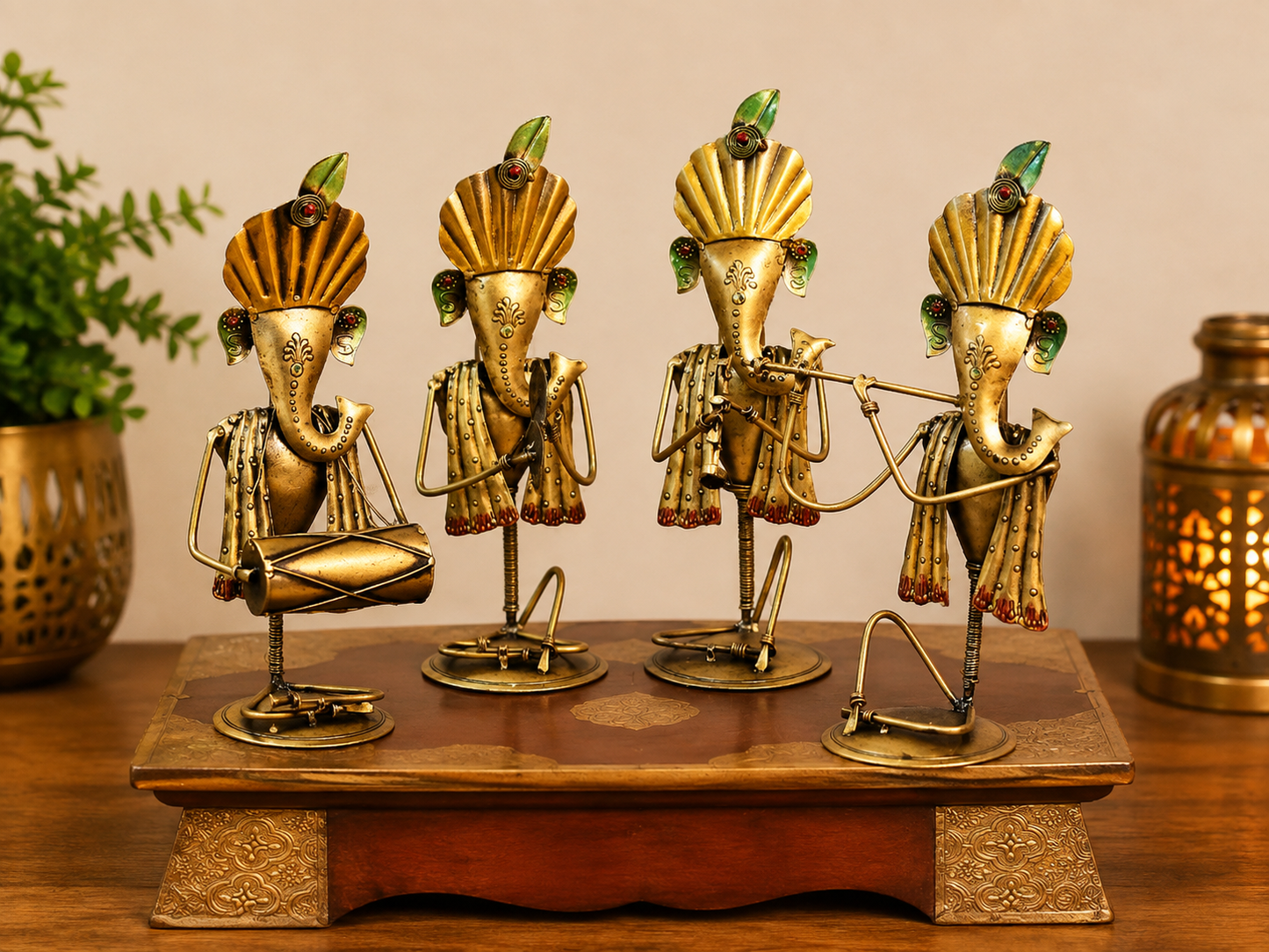 Golden Ganesha Sitting Set Of 4