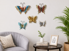 Golden Metal Butterfly Set Of 5 Wall Art