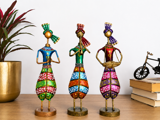 Multicolour Rajasthani Musician Men Set Of 3
